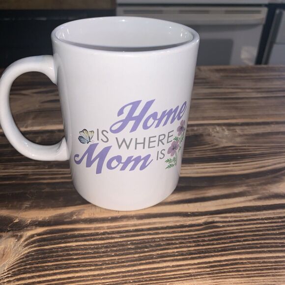 ROYAL NORFOLK "HOME IS WHERE MOM IS" PURPLE/WHITE DOUBLE SIDED COFFEE MUG 12 OZ - Picture 3 of 5